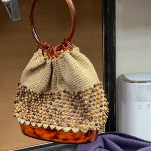 Elegant Tan and Brown Beaded handbag
